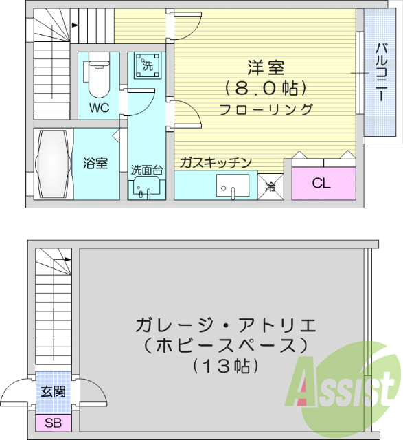 1R、ガレージ付き、追い焚き、ウォシュレット機能