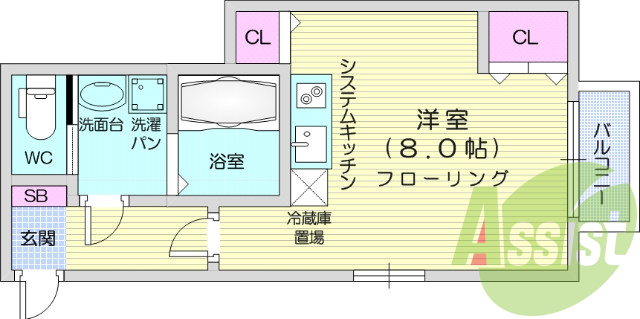 ワンルーム、バストイレ別、独立洗面台、エアコン