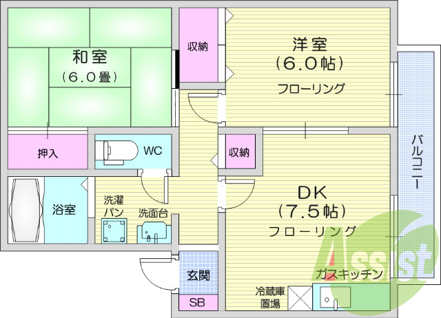 2DK、追い焚き機能、音声インターホン、シャワー