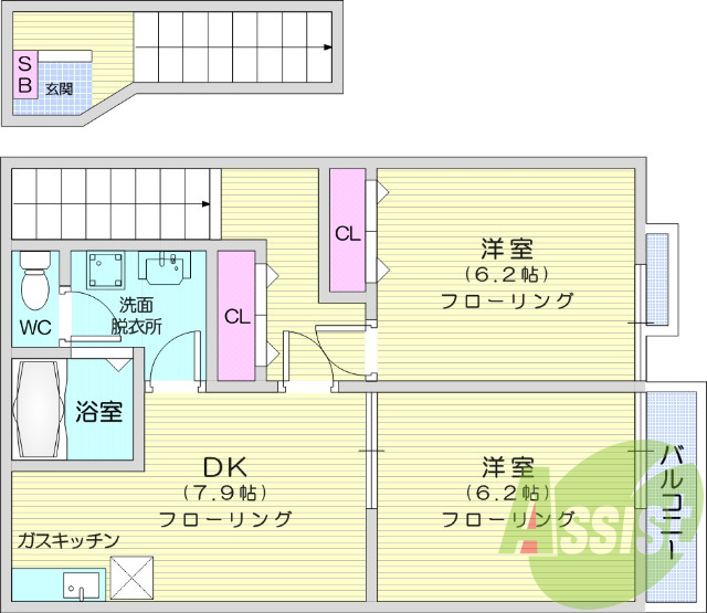 2DK、独立洗面台、追い焚き機能、ウォシュレット