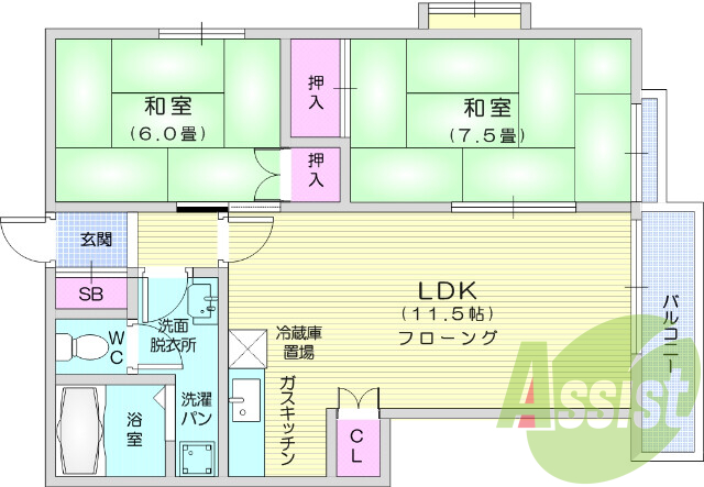 2LDKの角部屋です！独立洗面台付きですので朝の身支度も。