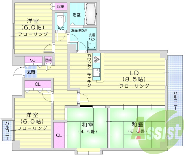 4LDK、北四番丁駅徒歩圏内、追炊機能付きバス