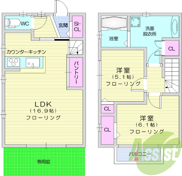 ２LDK、ペット可、専用庭、一坪風呂、宅配ボックス。