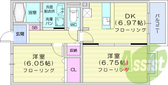 2DK、追い焚き機能、浴室乾燥、対面キッチン