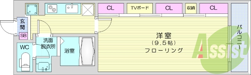 1K、オートロック、独立洗面、浴室乾燥、壁面収納