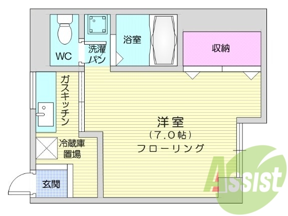広めの１K、エアコン、ガスコンロ設置可。