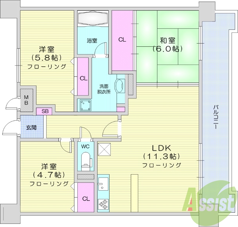 3LDK、オートロック、追い焚き、浄水器