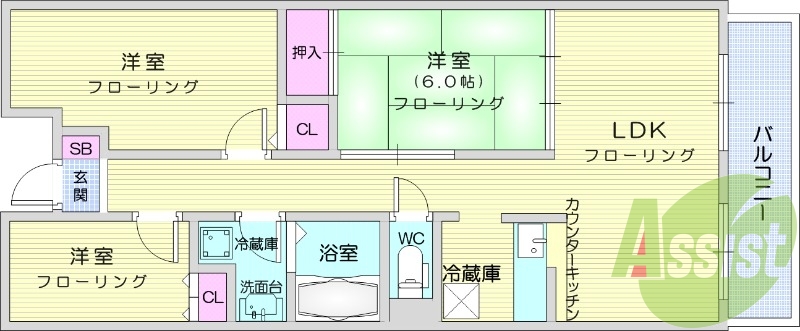 3LDK、カウンターキッチン、追炊き、オートロック