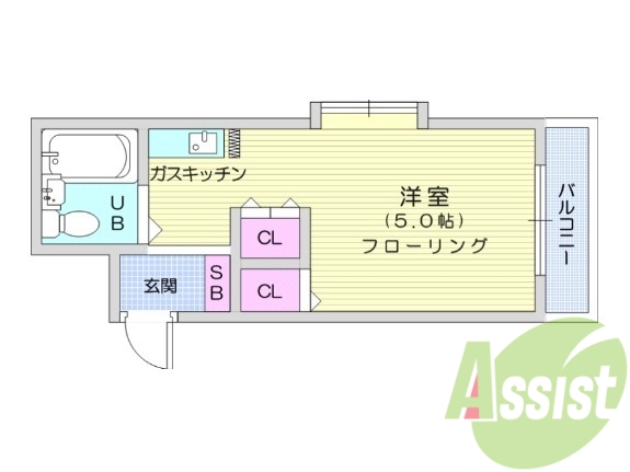 １K、都市ガス、光ファイバー、エアコン付き