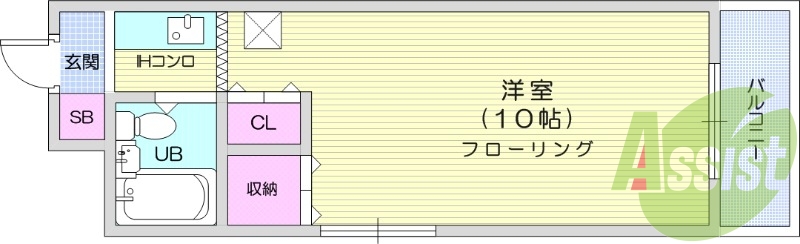1R、都市ガス、エアコン、バルコニー、フローリング。