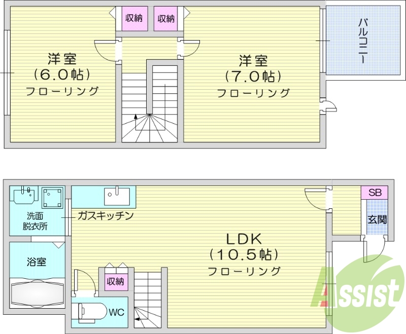 ２LDK、メゾネット、浴室乾燥機、洗面脱衣所
