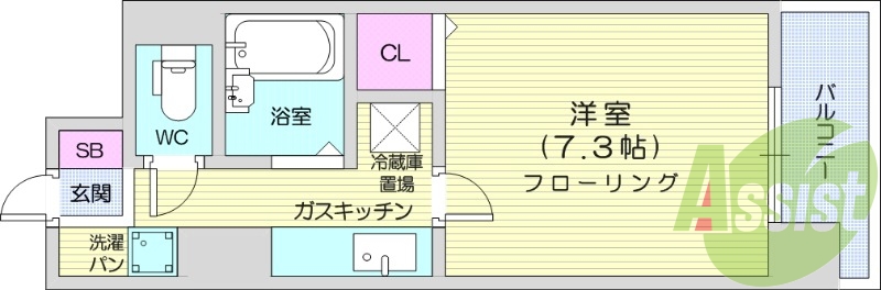 1K、都市ガス、BS、オートロック