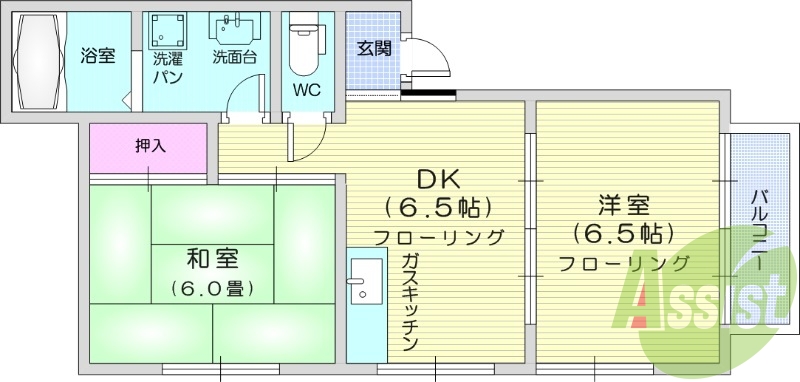 2DK、角部屋、シャンプードレッサー、ウォシュレット