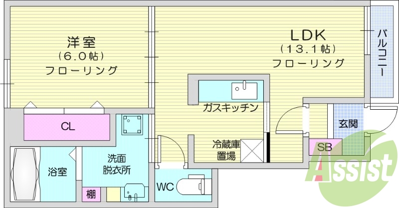 1LDK、エアコン、室内洗濯機置場、クローゼット