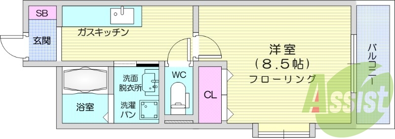 1K、エアコン、室内洗濯機置場、トイレ浴室別、収納