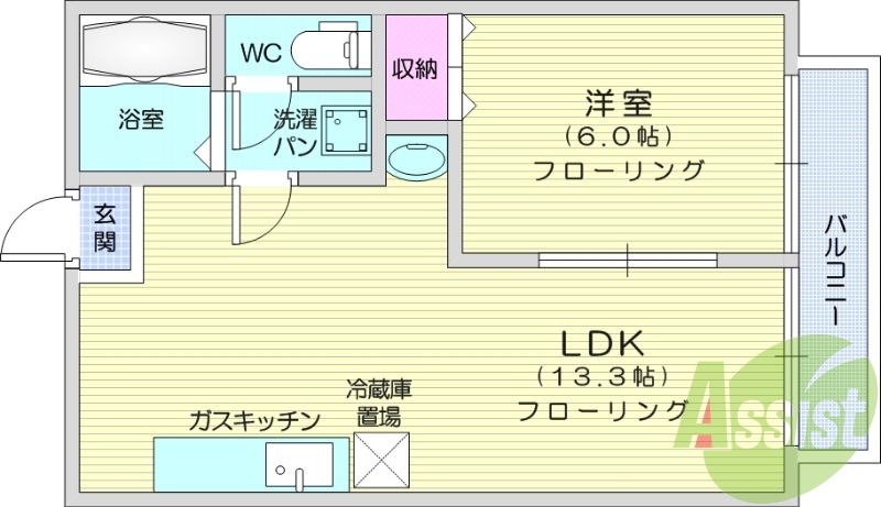 １LDK、独立洗面台、追い焚き、エアコン、
