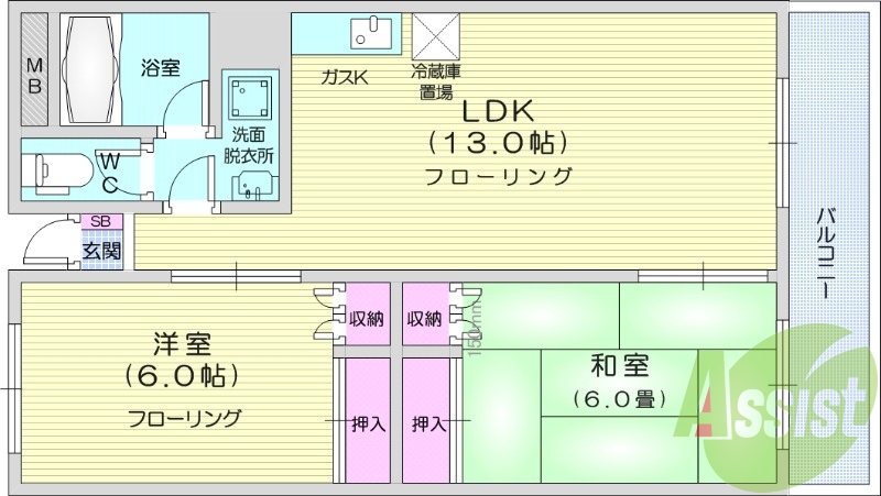 2LDK、ＴＶ付きインターホン、エアコン