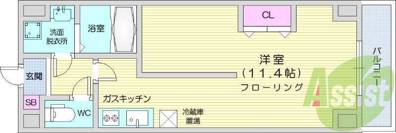 1DK、IHクッキングヒーター、モニタ付きインターホン