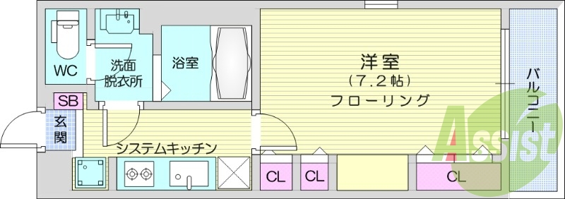 １K、浴室乾燥、エアコン、独立洗面台、風呂トイレ別