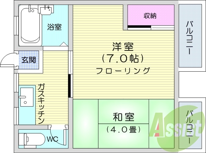 １K、都市ガス、ガスコンロ付き、エアコン