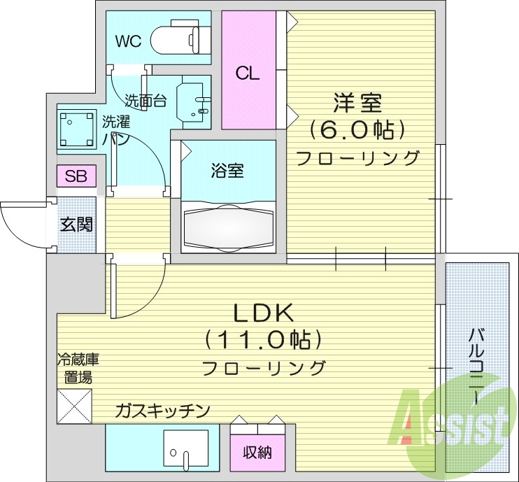 1LDK、温水洗浄便座、シャンプードレッサー、エアコン