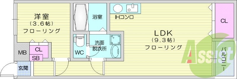1LDK、エアコン、追い焚き機能、シャワートイレ