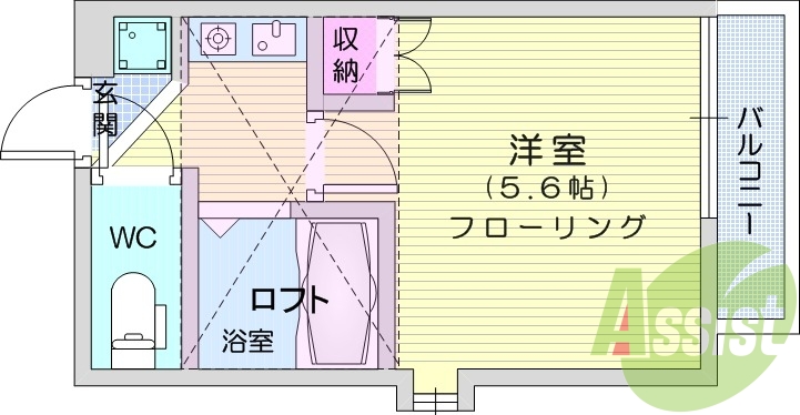 1K、最上階、モニターホン、室内洗濯機置き場、ロフト付き