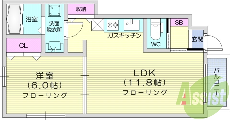 1LDK、エアコン、室内洗濯機置場、トイレ浴室別、収納