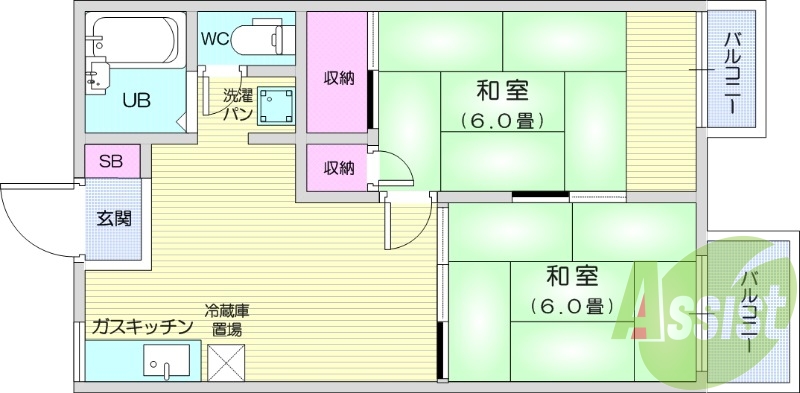 2DK、追い焚き機能、ウォシュレット、エアコン