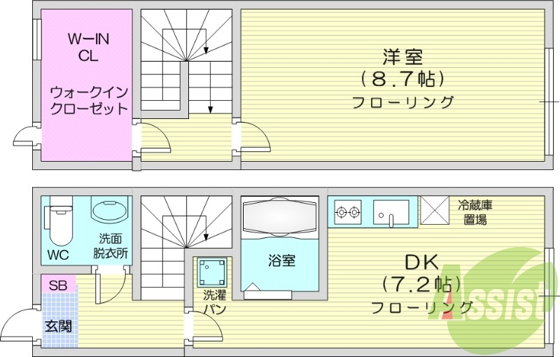 1DK、B・T別、ウォシュレット付きトイレ有り。