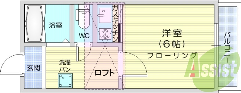 1R、ロフト付き、室内洗濯機置場、ウォシュレット