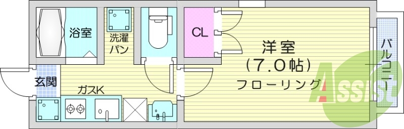 1K、エアコン、独立洗面台、シャンプードレッサー