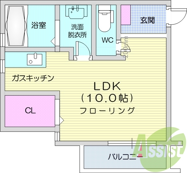 1K、モニター付きインターホン、ウォッシュレット機能。