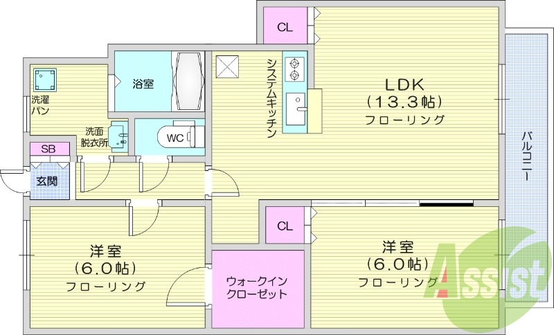 2ＬＤＫ、エアコン、独立洗面台、シャンプードレッサー