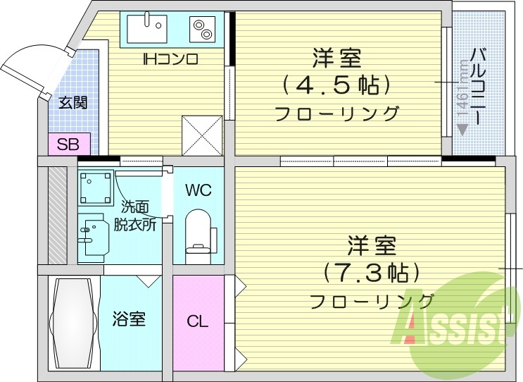 2K、浴室乾燥機、インターネット無料、フローリング