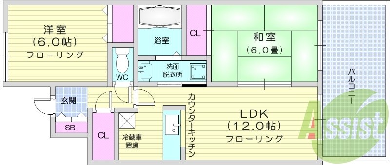 2LDK、BT別、独立洗面台、収納スペース、エアコン