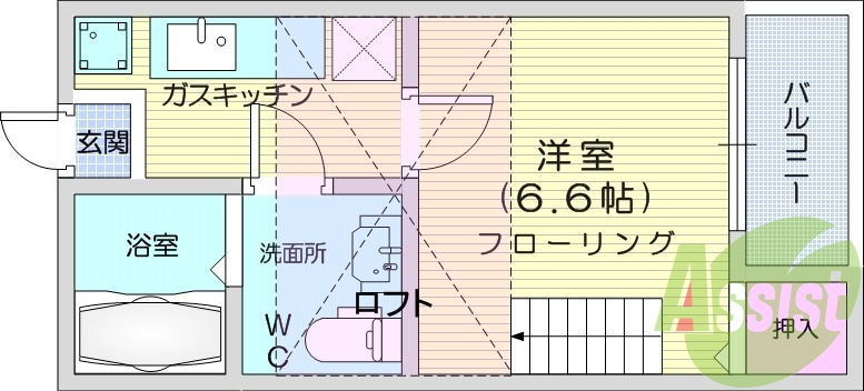 1K、ネット無料、温水洗浄便座、バストイレ別