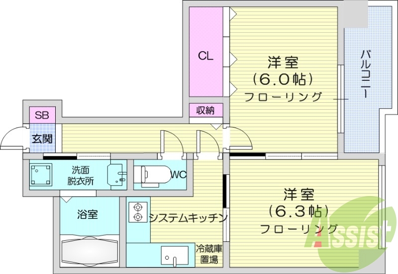 ２K、システムキッチン、エアコン、オートロック