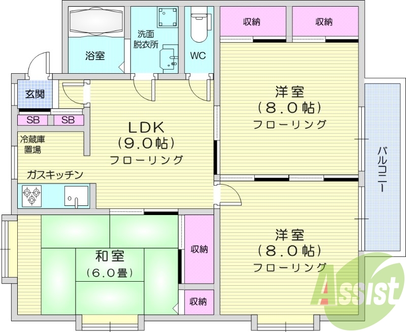 3LDK、和室、エアコン、収納、駐車場無料