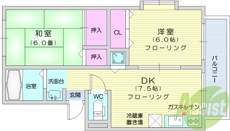 ２ＤＫ・エアコン・インターホン・ウォッシュレットトイレ