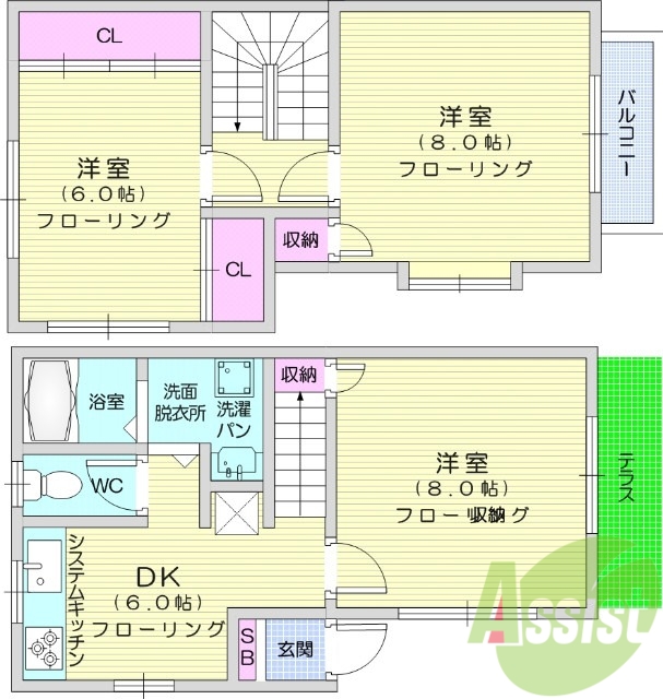 3DK、温水洗浄便座、洗面所独立、駐車場２台。