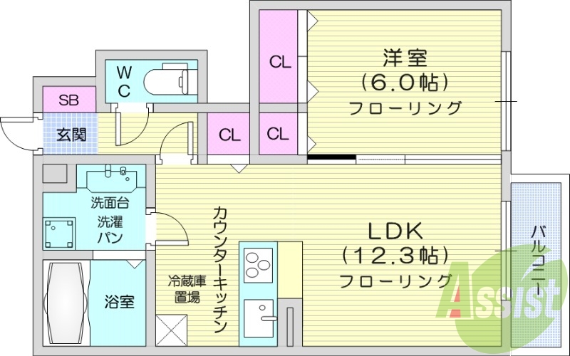 1LDK、追い焚き、インターネット無料、カウンターキッチン