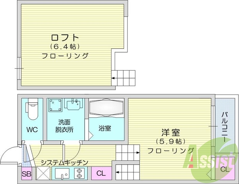 1K、クローゼット、浴室乾燥機、バルコニー