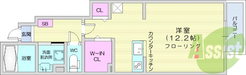 1LDK、エアコン2台、浴室乾燥機、温水洗浄便座