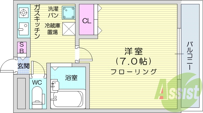 1K、バス・トイレ別、エアコン、バルコニー、エレベーター