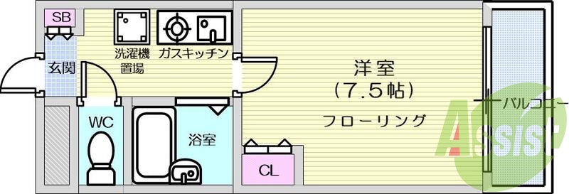 1K、バス・トイレ別、エアコン、バルコニー、エレベーター