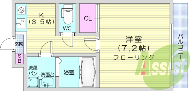 1K、南向き、バストイレ別、ネット無料、独立洗面台
