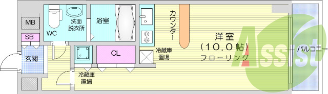 1R、バス・トイレ別、温水洗浄便座、ガスコンロ付き