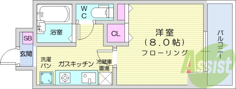 1K、テレビモニター付きインターホン、インターネット無料。