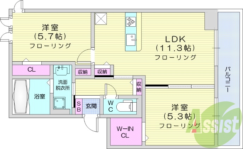 2LDK、ウォークインクローゼット、温水洗浄便座